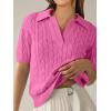 imageANRABESS Womens Short Sleeve Sweaters Tops Polo V Neck Cable Knit Casual Soft Pullover Shirts 2025 Summer OutfitsBright Pink