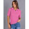 imageANRABESS Womens Short Sleeve Sweaters Tops Polo V Neck Cable Knit Casual Soft Pullover Shirts 2025 Summer OutfitsBright Pink