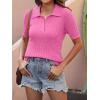 imageANRABESS Womens Short Sleeve Sweaters Tops Polo V Neck Cable Knit Casual Soft Pullover Shirts 2025 Summer OutfitsBright Pink