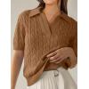 imageANRABESS Womens Short Sleeve Sweaters Tops Polo V Neck Cable Knit Casual Soft Pullover Shirts 2025 Summer OutfitsBrown