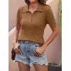 imageANRABESS Womens Short Sleeve Sweaters Tops Polo V Neck Cable Knit Casual Soft Pullover Shirts 2025 Summer OutfitsBrown