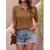 imageANRABESS Womens Short Sleeve Sweaters Tops Polo V Neck Cable Knit Casual Soft Pullover Shirts 2025 Summer OutfitsBrown