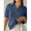 imageANRABESS Womens Short Sleeve Sweaters Tops Polo V Neck Cable Knit Casual Soft Pullover Shirts 2025 Summer OutfitsDusty Blue