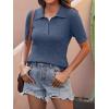imageANRABESS Womens Short Sleeve Sweaters Tops Polo V Neck Cable Knit Casual Soft Pullover Shirts 2025 Summer OutfitsDusty Blue