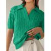imageANRABESS Womens Short Sleeve Sweaters Tops Polo V Neck Cable Knit Casual Soft Pullover Shirts 2025 Summer OutfitsGreen