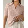 imageANRABESS Womens Short Sleeve Sweaters Tops Polo V Neck Cable Knit Casual Soft Pullover Shirts 2025 Summer OutfitsLight Brown