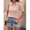 imageANRABESS Womens Short Sleeve Sweaters Tops Polo V Neck Cable Knit Casual Soft Pullover Shirts 2025 Summer OutfitsLight Brown