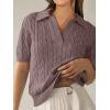imageANRABESS Womens Short Sleeve Sweaters Tops Polo V Neck Cable Knit Casual Soft Pullover Shirts 2025 Summer OutfitsLight Coffee