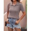 imageANRABESS Womens Short Sleeve Sweaters Tops Polo V Neck Cable Knit Casual Soft Pullover Shirts 2025 Summer OutfitsLight Coffee