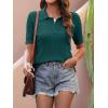 imageANRABESS Womens Short Sleeve Sweaters Tops Polo V Neck Cable Knit Casual Soft Pullover Shirts 2025 Summer OutfitsOpal Green