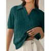 imageANRABESS Womens Short Sleeve Sweaters Tops Polo V Neck Cable Knit Casual Soft Pullover Shirts 2025 Summer OutfitsOpal Green