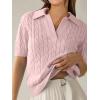 imageANRABESS Womens Short Sleeve Sweaters Tops Polo V Neck Cable Knit Casual Soft Pullover Shirts 2025 Summer OutfitsPink