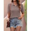imageANRABESS Womens Short Sleeve Sweaters Tops Polo V Neck Cable Knit Casual Soft Pullover Shirts 2025 Summer OutfitsRed Apricot