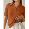 imageANRABESS Womens Short Sleeve Sweaters Tops Polo V Neck Cable Knit Casual Soft Pullover Shirts 2025 Summer OutfitsRust