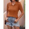 imageANRABESS Womens Short Sleeve Sweaters Tops Polo V Neck Cable Knit Casual Soft Pullover Shirts 2025 Summer OutfitsRust