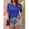 imageANRABESS Womens Short Sleeve Sweaters Tops Polo V Neck Cable Knit Casual Soft Pullover Shirts 2025 Summer OutfitsSapphire Blue