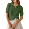 imageANRABESS Womens Short Sleeve Sweaters Tops Polo V Neck Cable Knit Casual Soft Pullover Shirts 2025 Summer OutfitsArmy Green