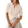 imageANRABESS Womens Short Sleeve Sweaters Tops Polo V Neck Cable Knit Casual Soft Pullover Shirts 2025 Summer OutfitsBeige