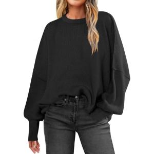 imageANRABESS Women Crewneck Batwing Long Sleeve 2024 Fall Oversized Side Slit Ribbed Knit Pullover Sweaters Top Cozy OutfitsBlack