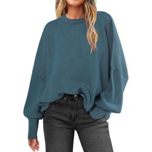 imageANRABESS Women Crewneck Batwing Long Sleeve 2024 Fall Oversized Side Slit Ribbed Knit Pullover Sweaters Top Cozy OutfitsBlue