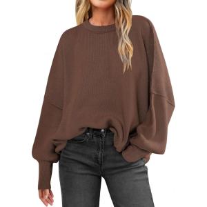 imageANRABESS Women Crewneck Batwing Long Sleeve 2024 Fall Oversized Side Slit Ribbed Knit Pullover Sweaters Top Cozy OutfitsCoffee