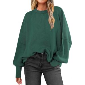 imageANRABESS Women Crewneck Batwing Long Sleeve 2024 Fall Oversized Side Slit Ribbed Knit Pullover Sweaters Top Cozy OutfitsDark Green
