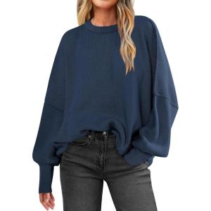 imageANRABESS Women Crewneck Batwing Long Sleeve 2024 Fall Oversized Side Slit Ribbed Knit Pullover Sweaters Top Cozy OutfitsDeep Blue