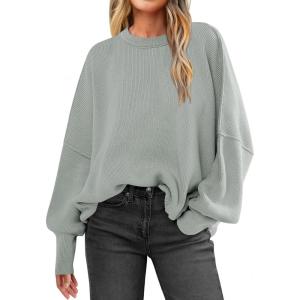 imageANRABESS Women Crewneck Batwing Long Sleeve 2024 Fall Oversized Side Slit Ribbed Knit Pullover Sweaters Top Cozy OutfitsGray