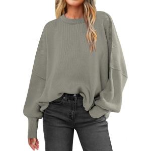 imageANRABESS Women Crewneck Batwing Long Sleeve 2024 Fall Oversized Side Slit Ribbed Knit Pullover Sweaters Top Cozy OutfitsGray Coffee
