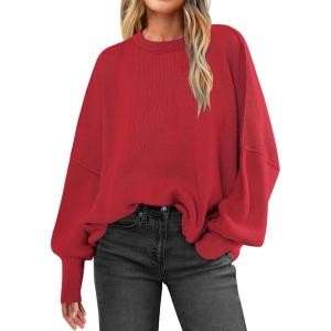 imageANRABESS Women Crewneck Batwing Long Sleeve 2024 Fall Oversized Side Slit Ribbed Knit Pullover Sweaters Top Cozy OutfitsRed