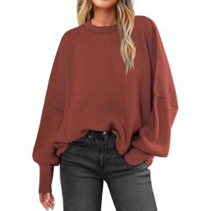 imageANRABESS Women Crewneck Batwing Long Sleeve 2024 Fall Oversized Side Slit Ribbed Knit Pullover Sweaters Top Cozy OutfitsRust