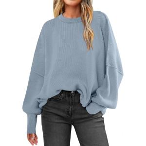 imageANRABESS Women Crewneck Batwing Long Sleeve 2024 Fall Oversized Side Slit Ribbed Knit Pullover Sweaters Top Cozy OutfitsSky Blue