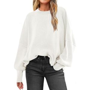 imageANRABESS Women Crewneck Batwing Long Sleeve 2024 Fall Oversized Side Slit Ribbed Knit Pullover Sweaters Top Cozy OutfitsWhite