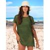 imageANRABESS Women Swimsuit Crochet Swim Cover Up Summer Bathing Suit Swimwear Knit Short Sleeve Pullover 2025 Beach DressArmy Green