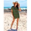 imageANRABESS Women Swimsuit Crochet Swim Cover Up Summer Bathing Suit Swimwear Knit Short Sleeve Pullover 2025 Beach DressArmy Green