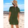 imageANRABESS Women Swimsuit Crochet Swim Cover Up Summer Bathing Suit Swimwear Knit Short Sleeve Pullover 2025 Beach DressArmy Green