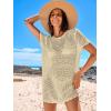 imageANRABESS Women Swimsuit Crochet Swim Cover Up Summer Bathing Suit Swimwear Knit Short Sleeve Pullover 2025 Beach DressBeige