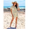imageANRABESS Women Swimsuit Crochet Swim Cover Up Summer Bathing Suit Swimwear Knit Short Sleeve Pullover 2025 Beach DressBeige