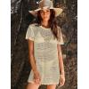 imageANRABESS Women Swimsuit Crochet Swim Cover Up Summer Bathing Suit Swimwear Knit Short Sleeve Pullover 2025 Beach DressBeige