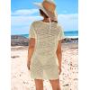 imageANRABESS Women Swimsuit Crochet Swim Cover Up Summer Bathing Suit Swimwear Knit Short Sleeve Pullover 2025 Beach DressBeige