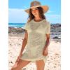 imageANRABESS Women Swimsuit Crochet Swim Cover Up Summer Bathing Suit Swimwear Knit Short Sleeve Pullover 2025 Beach DressBeige