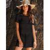 imageANRABESS Women Swimsuit Crochet Swim Cover Up Summer Bathing Suit Swimwear Knit Short Sleeve Pullover 2025 Beach DressBlack