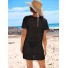 imageANRABESS Women Swimsuit Crochet Swim Cover Up Summer Bathing Suit Swimwear Knit Short Sleeve Pullover 2025 Beach DressBlack
