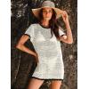 imageANRABESS Women Swimsuit Crochet Swim Cover Up Summer Bathing Suit Swimwear Knit Short Sleeve Pullover 2025 Beach DressBlack and White