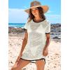 imageANRABESS Women Swimsuit Crochet Swim Cover Up Summer Bathing Suit Swimwear Knit Short Sleeve Pullover 2025 Beach DressBlack and White