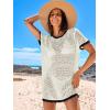 imageANRABESS Women Swimsuit Crochet Swim Cover Up Summer Bathing Suit Swimwear Knit Short Sleeve Pullover 2025 Beach DressBlack and White