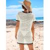imageANRABESS Women Swimsuit Crochet Swim Cover Up Summer Bathing Suit Swimwear Knit Short Sleeve Pullover 2025 Beach DressBlack and White