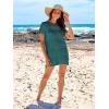 imageANRABESS Women Swimsuit Crochet Swim Cover Up Summer Bathing Suit Swimwear Knit Short Sleeve Pullover 2025 Beach DressCyan