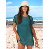 imageANRABESS Women Swimsuit Crochet Swim Cover Up Summer Bathing Suit Swimwear Knit Short Sleeve Pullover 2025 Beach DressCyan