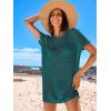 imageANRABESS Women Swimsuit Crochet Swim Cover Up Summer Bathing Suit Swimwear Knit Short Sleeve Pullover 2025 Beach DressCyan
